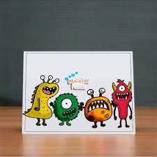 You can always draw on your cards, add charms, put on stickers, embellish with ribbon, or use just about anything else from the scrapbooking rubber stamps are extremely versatile card making tools. Amazon Com Cute Happy Monsters Birthday Stamps And Die Set For Card Making Scrapbooking Party Time Clear Rubber Stamps And Dies T1593 Arts Crafts Sewing
