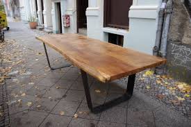 Oak Dining Table Large Oak Slab On Steel U Frame Legs 12 Person Rustic Live Edge Dining Room Tab Live Edge Table Dining Rooms Oak Table Live Edge Dining Room