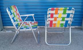 Pair Of Vintage Rainbow Webbed Aluminum Folding Lawn Chairs Etsy Lawn Chairs Retro Chair Chair