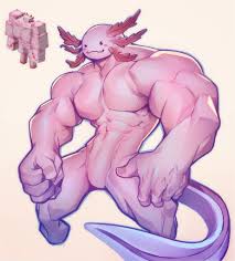 149416 - safe, artist:holo eden, artist:holo_eden, amphibian, axolotl,  minecraft, abs, bara, beefcake, biceps, complete nudity, digital art,  featureless crotch, male, muscles, muscular male, nippleless, nudity, pecs,  pink body, solo, solo male -