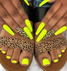 Trendy yellow acrylic nails for summer. Yellow Cammo Nails Yellow Nails Design Neon Green Nails Swag Nails