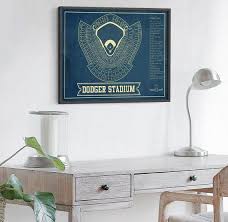 La Dodgers Stadium Seating Chart Vintage Baseball Fan Print