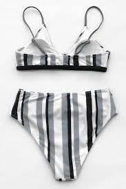 Black And White Striped Bathing Suit Bottoms Enjoy The Sunshine In This Simple Black White And Grey Bikini Set The Scoop Front Knot Bikini Top Has A Black Trim Under The Bust The Matching Bikini Bikinis