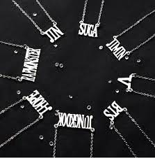 Kpop Name Necklace Bangtan Boys Jimin J Hope Suga Stainless Steel Pendant Chain Choker Necklace Men W Diamond Bar Necklace Collars For Women Good Luck Necklace