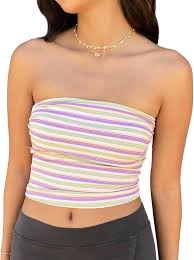 Women Y2K Tie Dye Tube Tops Summer Strapless Backless Floral Print Bandeau Crop Tops Cute Boho Cami Tops (Orange, S) at Amazon Women's Clothing store