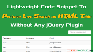 How To Perform Live Search And Filter On Html Table Using Jquery Codexworld Jquery Web Development Tutorial Filters