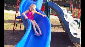 Cartoon set of elements of children playground. Playing At The Park On The Playground For Kids Children W Slides Swings Climbing And Dinosaurs Youtube