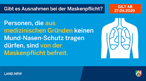 Wo muss man alles die masken anziehen. Staatskanzlei Nrw On Twitter Wer Aus Medizinischen Grunden Keinen Mund Nasen Schutz Tragen Darf Ist Von Der Maskenpflicht Ausgenommen