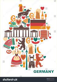 Icons Of Germany In The Form Of A Map Traditional Symbols Of Culture Architecture And Cuisine Of Germany Form Map Icons Germany Welsh Symbols Germany Symbols