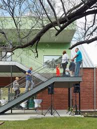 Each standard platform includes bullnose trim along one side. School Design Stairs Murray Legge Architecture