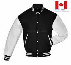 Black Wool Varsity Letterman Bomber Baseball Jacket White Leather Sleeves Leather Sleeve Jackets Team Jackets