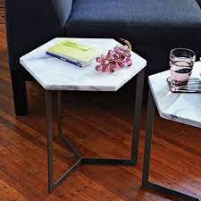 A sparkling addition to a cocktail party. Hex Side Table Steel Marble Side Tables Coffee Table Design Coffee Table