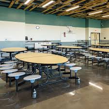 The Cafeteria At Grand View Elementary Features Mobile Nps Folding Cafeteria Tables For A Comfortable And Communal Space For S Cafeteria Table Table Lunch Room