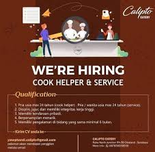 Lowongan driver pribadi citraland surabaya selamat datang di situs lowongan kerja terbaru 2021 dan saat ini kami ingin memberitahukan. Lowongan Kerja Cook Helper Dan Staff Service Di Calipto Eatery Atmago