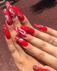 Theɱҽaɳҽʂƚwitch Bandana Nails Red Acrylic Nails Hot Nails