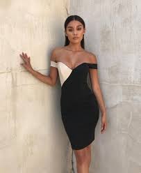 Latest Fashion Sample White And Black V Neck Off Shoulder For Women Wholesale Cocktaildressesnext Fashion Chic Cocktail Dress Cocktail Dresses With Sleeves