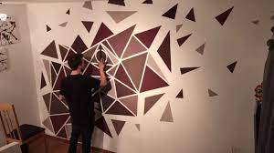 How To Paint A Perfect Geometric Wall Easy Painting Youtube Geometric Wall Paint Wall Paint Designs Geometric Wall