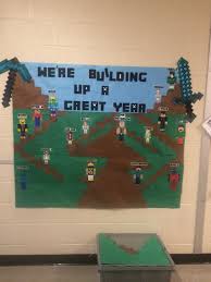 Minecraft Classroom Bulletin Board Door Minecraft Classroom Lego Classroom Theme Classroom Decorations