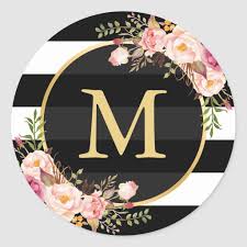 Gold Monogram With Black White Striped Floral Deco Classic Round Sticker Zazzle Com In 2021 Gold Monogram Monogram Wallpaper Floral Stripe