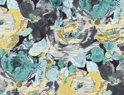 Abstract Turqouise Grey Upholstery Fabric Modern Floral Custom Curtains Roman Shades Yellow Teal Floral Upholstery Fabric Floral Upholstery Grey Upholstery