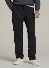 Relaxed Pleated Trousers for Tall Men in Black 40 / 40 / Black