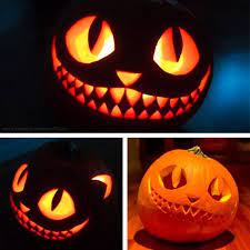 It is a good decoration in halloween and we can carve the pumpkin into different style. The Cheshire Cat From Alice In Wonderland Easy Pumpkin Carving Photo Collage Lit Up By Candles Pumpkin Carving Easy Pumpkin Carving Cat Pumpkin Carving