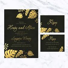 Black And Gold Wedding Card Design Tropical Gold Foil Wedding Invitations Wedding Invitation Cards Unique Wedding Invitations Wedding Invitation Paper