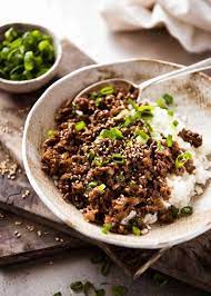 This savoury mince beef cobbler is a simple recipe that you can make in time for tea. Asian Beef Bowls Super Quick Recipetin Eats