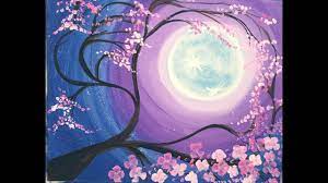 How To Paint A Cherry Blossom Tree With Full Moon Youtube Video Tutorial Stepbyst Cherry Blossom Painting Acrylic Cherry Blossom Painting Cherry Blossom Art