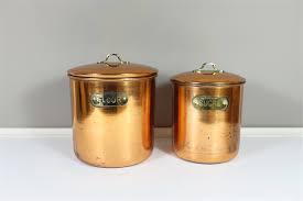 Northcraft Copper And Brass Canister Set Of Two Bilingual Etsy Canister Sets Copper And Brass Canisters