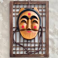 Korean Traditional Handmade Wooden Mask Used in Religious Ceremonies or  Dance With Frame Option(전통 탈춤 목재 부네탈)