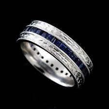 Hand Crafted Antique Style Princess Sapphire Men S Wedding Band 7mm His Favorite Thus Far Antique Wedding Rings Rings For Men Sapphire Wedding Band