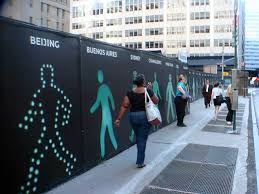 New York Construction Fence Shows World Walk Symbols Broken Sidewalk Construction Fence Hoarding Design Nyc Construction