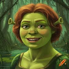 Fiona from Shrek holding flowers