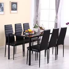 Modern Glass Dining Table And 6 Chairs Large Dinner Set Kitchen Faux Leather New Ebay