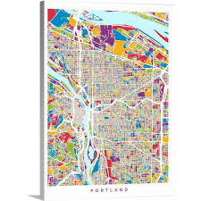 Greatbigcanvas Portland Oregon City Map By Michael Tompsett Canvas Wall Art Multi Color Canvas Wall Art Map Canvas Canvas Art