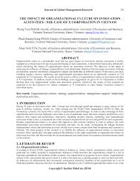 Pdf The Impact Of Organizational Culture On Innovation Acitivities The Case Of X Corporation In Vietnam