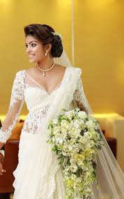 Pin By Parita Suchdev On Sri Lankan Weddings White Saree Wedding Christian Wedding Sarees Christian Bridal Saree