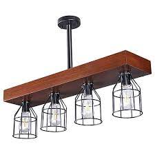 Crafted of metal in painting deep gray and rustic faux wood finish, this design features 3 clear mason jars dropping down from the wood look linear base. Wellmet Wood Farmhouse Kitchen Island Lighting With Metal Cages Rustic Pendent Light For Dinning Room 4 Lights Hanging Light Fixture For Living Room Smooth Finished Buy Online In Aruba At Aruba Desertcart Com Productid