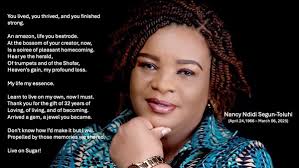 Tribute to Nancy Ndidi Segun-Toluhi, 1966