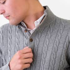 Hope & Henry Men's Organic Mock Neck Button Placket Sweater