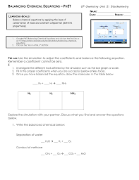 Identify the following parts of each chemical formula by circling the subscripts and drawing a square around the coefficients. Balancing Chemical Equations Phet