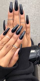 Long Black Almond Shaped Nails Pin By Sarah On Nail Designs Black Nails Black Acrylic Nails Dream Nails