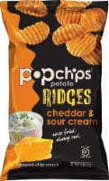 Shop for cape cod aged white cheddar & sour cream kettle cooked potato chips (8 oz) at mariano's. Popchips Cheddar And Sour Cream Ridges Popped Snack Chips 3 Ounce 7 Per Case 7 3 Ounce Fry S Food Stores