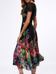 Women S Dress Floral Square Neck Trumpet Floral Print Midi Dress Womens Midi Dresses Dresses