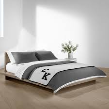 Features button closure at edge. Buy Calvin Klein Classic Logo Duvet Cover Heathered Charcoal Double Amara