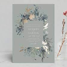 Fantasy Foil Pressed Wedding Invitations In Noir By Lori Wemple W Blue Wedding Invitations Floral Wedding Invitations Wedding Invitations Watercolor Blue