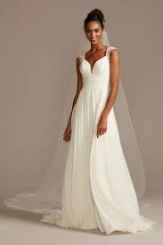 Beaded Keyhole Back Chiffon Wedding Dress David S Bridal In 2021 Empire Wedding Dress Davids Bridal Wedding Dresses Chiffon Wedding Dress