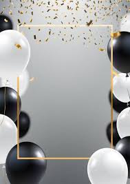 Black And White Graphics Background Abstract Ceremonial Silver Background With Black And White Balloons Gold Frame A Black And White Balloons Birthday Background Design Grand Opening Invitations