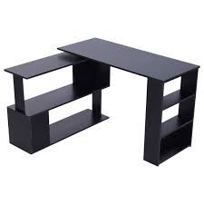 This computer desk is designed with a big desktop and two storage layers for which you will have sufficient space to place office supplies. Homcom 360 Rotating Home Office Corner Desk And Storage Shelf Combo Modern L Shaped Rotating Computer Desk With Bookshelves Walmart Com Walmart Com
